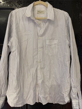 Officine Generale White Shirt with Thin Blue Stripes